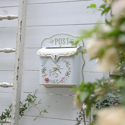 Wall Mount Mailboxes for Outside Vintage Mail Boxes for House Outside Metal Door Mailbox Drop Box Antique Style Nostalgic Charm Home Decorative, White