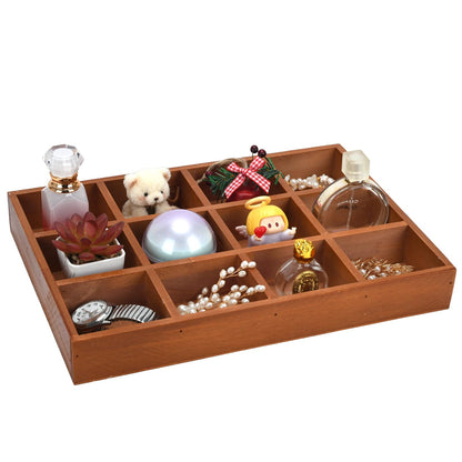 Natural Wooden Sorting Tray,Multi-Grid Sectional Organizer Tray,Sturdy Wood Divided Storage Tray for Jewelry,Beads,Game Pieces,Craft Supplies,Small Parts Sorting & Home Desktop Organization (Brown)