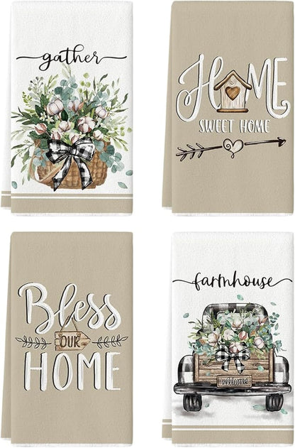 Artoid Mode Eucalyptus Truck Flowers Basket Spring Kitchen Towels Dish Towels