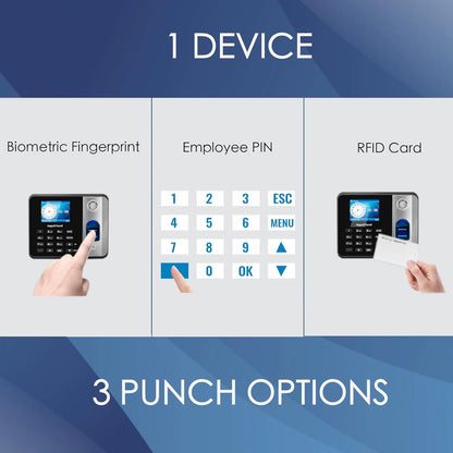 Time Clock - Fingerprint Time Clocks for Employees Small Business Automatic Calculate Hours, H1 Standalone Offline Biometric Clock in Machine for Employees with 5 RFID Cards (0 Monthly Fees)