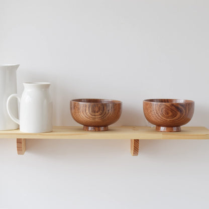 Kanhaom Small Wooden Bowls and Spoons, 10oz. Portion Control Bowls for Snack, Dessert, Japanese Serving Bowls for Rice, Soup, Solid Wood Bowls for Decor (4 Bowls - 4.1IN)
