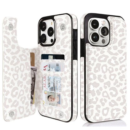 uCOLOR Compatible with iPhone 15 Pro 6.1" Wallet Case with Card Holder Slot Folio Flip PU Leather Kickstand Double Magnetic Clasp and RFID Blocking Design Cover 6.1 Inch (Beige Leopard)