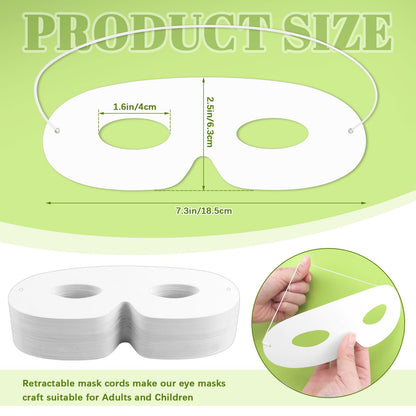 Tecmisse 100 Pack White Paper Eye Masks, Plain Masquerade Mask Blank Masks Decorate for Cos-Play, Halloween Party