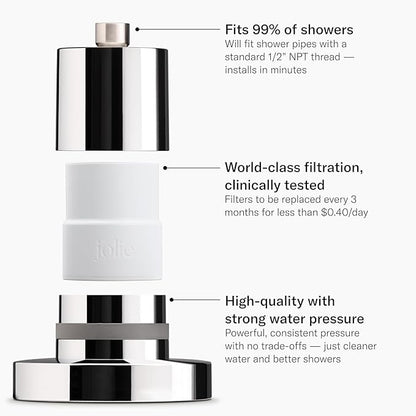THE JOLIE FILTERED SHOWERHEAD with Shower Filter System- High Pressure Showerhead, Hair and Skincare Accessory to Improve Beauty and Personal Care Routine (New Modern Chrome- Retail Packaging)