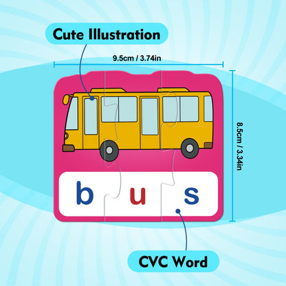 Kasfalci CVC Puzzle Cards for Kids - CVC Word & Phonics Games, Speech Therapy Toys for Toddlers - 3 Alphabet Letter Word Puzzles, Learning Spelling Games - Preschool Kindergarten Classroom Must Haves