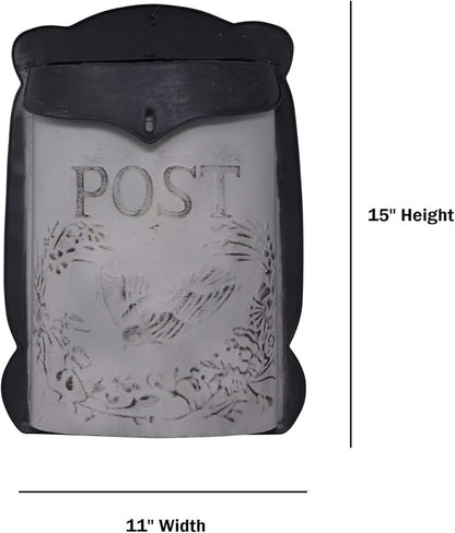 Vintage Farmhouse Decorative Post Box – Rustic Wall Mounted Mailbox Decor for Home, Porch & Garden, Hanging Floral Display Holder, Country Style Metal Wall Accent (White Bird Design)