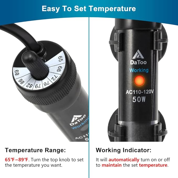 DaToo Aquarium Heater Adjustable 25W Submersible Fish Tank Heater with Electronic Chip Thermostat Suitable for Marine Saltwater and Freshwater