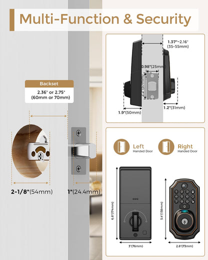 WiFi Video Smart Lock with Camera -Keyless Entry Deadbolt, 5-in-1 (Camera+Doorbell+Fingerprint+Keypad), App Control, Two-Way Audio, Waterproof, Easy Installation
