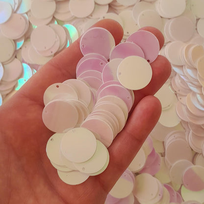 Deglation Studio 20mm Bulk Loose Iridescent Top Hole Round Sequins, Embriodery Disc Sequins for Craft DIY Sewing Decorations Arts 250 Pieces (White-Pearl IRIS156)