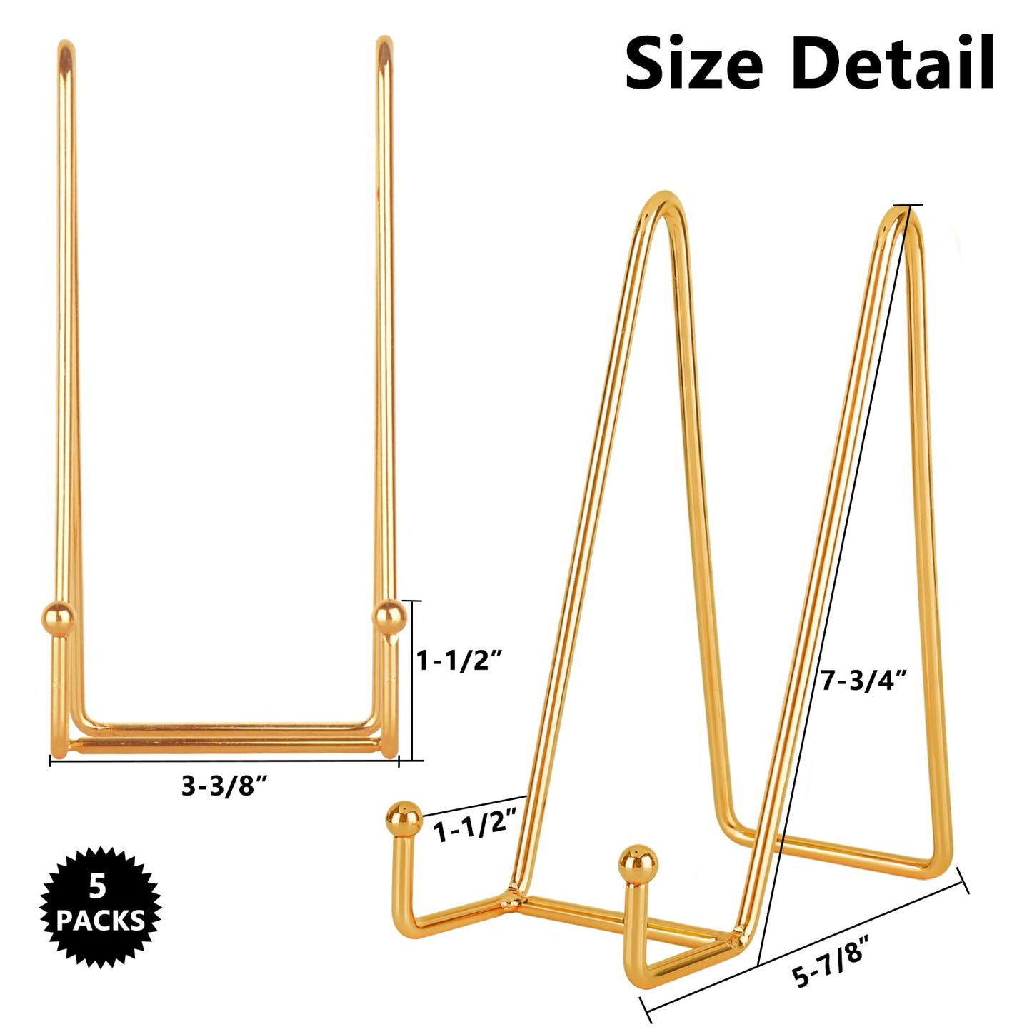 IBosins 5 Pack 8 Inch Plate Holder Display Stands, Large Metal Gold Frame Stand for Picture, Book, Photo Easel, Creation, Collectibles
