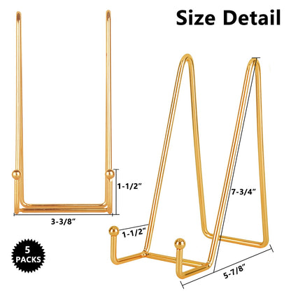 IBosins 5 Pack 8 Inch Plate Holder Display Stands, Large Metal Gold Frame Stand for Picture, Book, Photo Easel, Creation, Collectibles