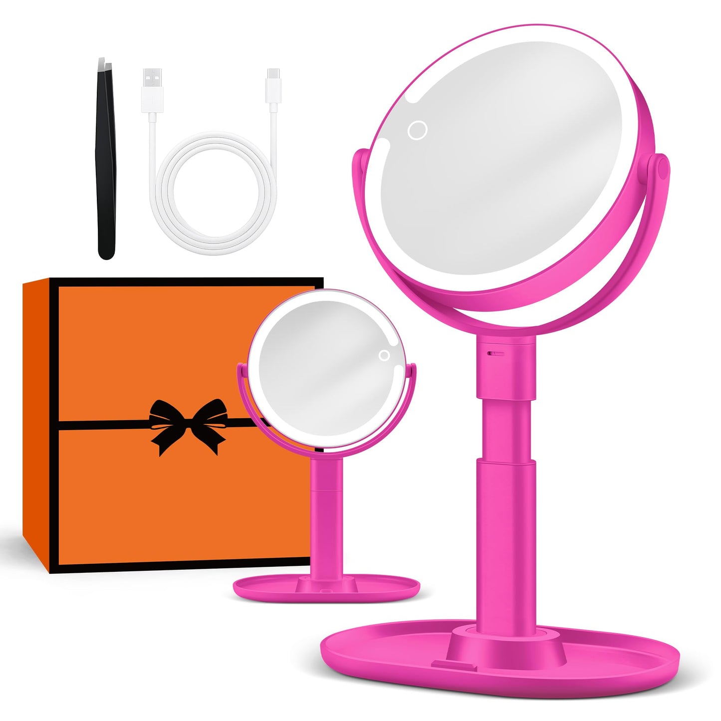 B Beauty Planet Makeup Mirror with Lights, Lighted Magnifying Mirror 30X with 3 Lighting and Adjustable Brightness, 2-Sided Height Adjustable Vanity Mirror for Bathroom, Gifts for Women White