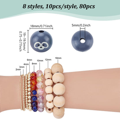 PH PandaHall 80PCS Animal Printed Wood Beads, 8 Style 19mm Wooden Farmhouse Animals Beads with Dog Pig Fox Bear Frog Pattern Round Wood Bead for DIY Jewelry Making Christmas Decorations 5mm Hole
