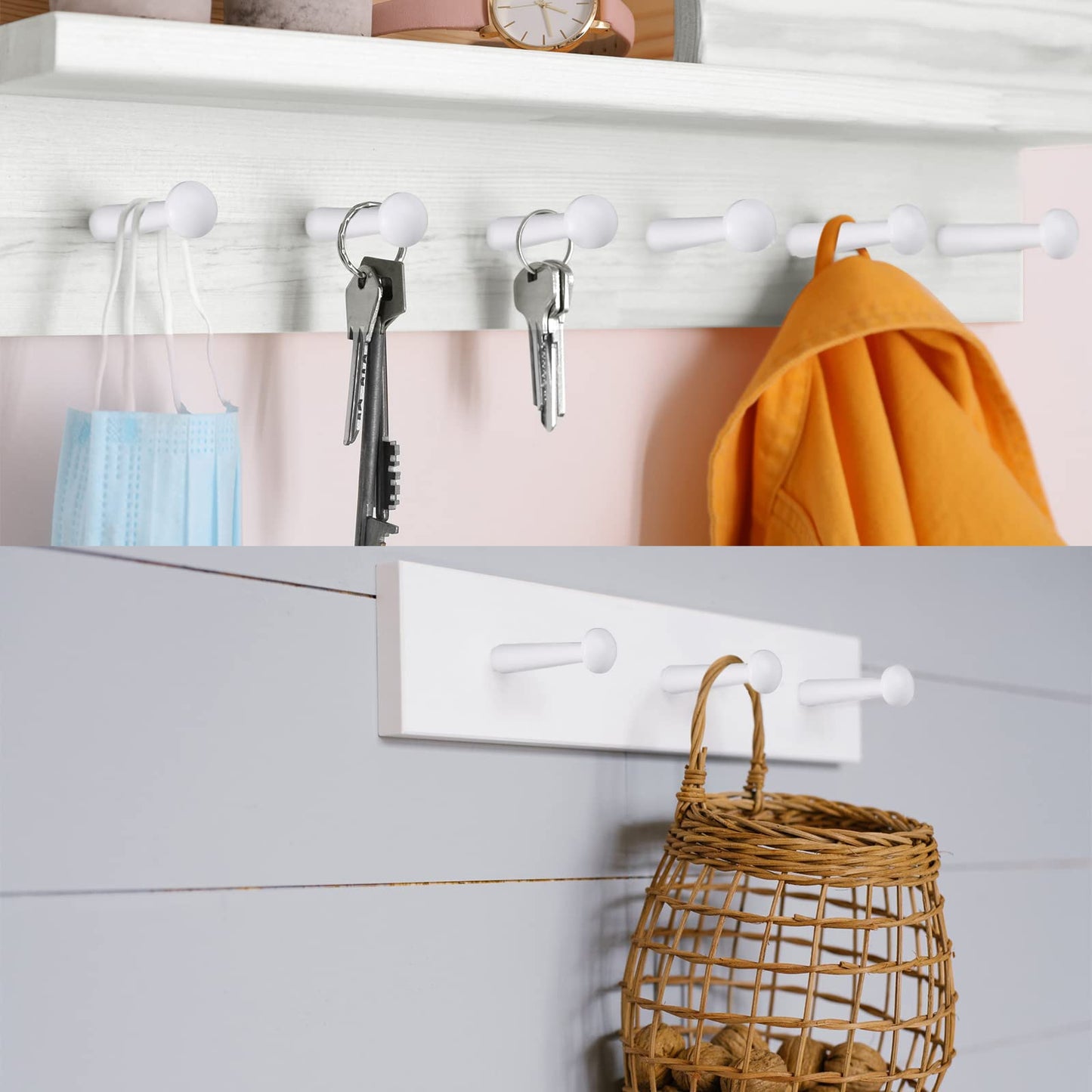 Yerliker 35 Pcs Wooden Shaker Pegs 3-1/2 Inch with 1/2 Inch Tenon Wooden Hooks Wall Mounted Smooth Texture Wood Pegs for Hanging Coat Hat Towel Clothes Organizing Supplies (White)