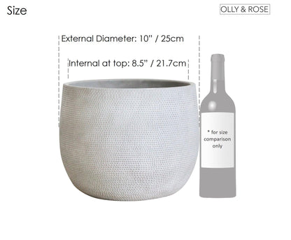 Olly & Rose Barcelona Ceramic Plant Pot Large 25cm 10 Inch - Light Grey Off White Flower Pots - Indoor & Outdoor Planters