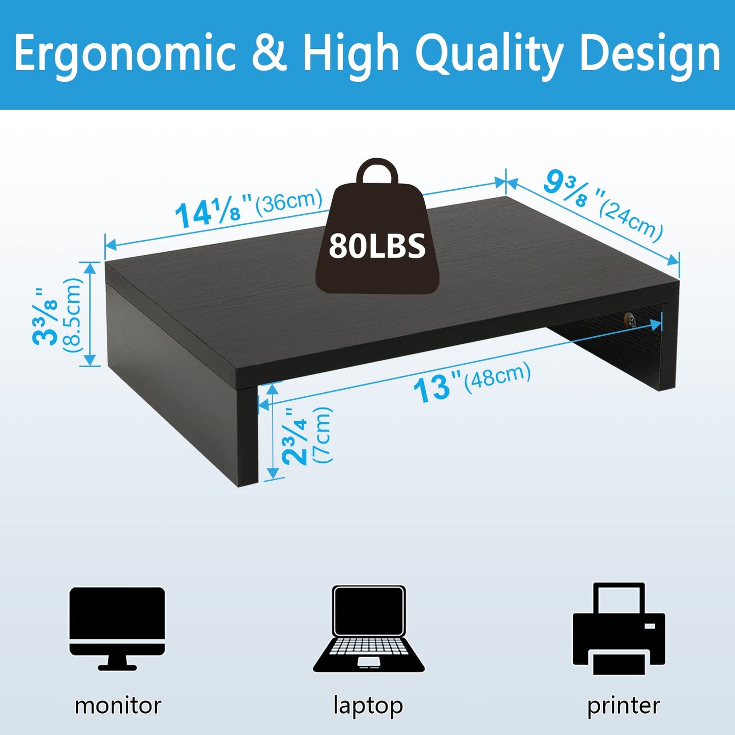 TEAMIX 20 Inch and 14.2 inch Desktop Monitor Stand Riser Printer Stand for Desk Organizer.