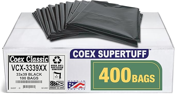 Aluf Plastics - Value COEX 3 Ply Garbage Bags, 33 Gallon, 1.7 Mil