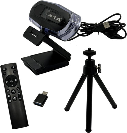WEBDARAZ 4K Ultra HD Remote Control with Stand Webcam, LED RGB Lighting, 95-Degree Wide Angle, Auto Focus, 1080P@60FPS, Black, USB 2.0, for Video Conferencing, Desktop/Laptop