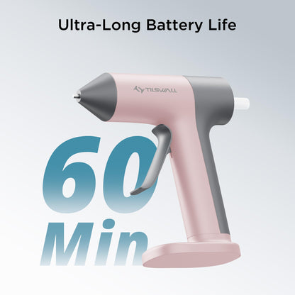 Tilswall Cordless Hot Glue Gun, 30s Fast Preheating with 2Ah Built-in Battery, Hot Melt Glue Gun with 20pcs Premius Glue Sticks, Smart Power-Off, USB-C Inputs Suitable for DIY Craft, Home Repaire Pink