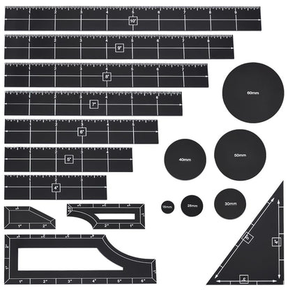 BENECREAT 17Pcs Black Objective Point Markers, Acrylic Objective Makers Ruler Set War Games Measuring Ruler, Round Objective Marker Gaming Accessory for Tabletop Wargames