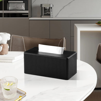 MEIBOOCH PU Leather Tissue Box Cover for up to 3.9" High Boxes, Rectangle Tissue Box Holder for Bathroom Bedroom Living Room Office (Black)