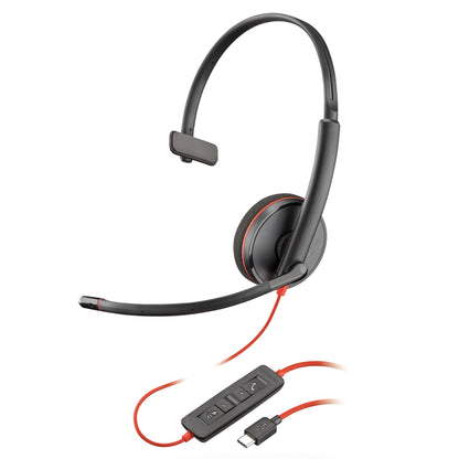 Poly Blackwire 3210 Wired Headset (Plantronics) - Noise-Canceling Mic - Single-Ear Design - Connect to PC/Mac via USB-C or USB-A - Works w/Teams, Zoom - Amazon Exclusive
