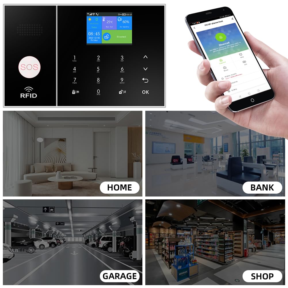 YBJ Alarm System for Home Security |16-Piece Kit – Home Security System | Expandable | Easy Setup | Mobile App Control | 24/7 Professional Monitoring | Alexa and Google Assistant Compatible