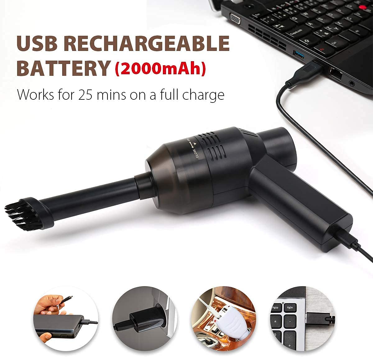 Honlibey New Cordless Mini Computer Vacuum, Portable Vacuum Cleaner Keyboard Cleaner Kit - Cleaning Dust, Hairs, Crumbs, Scraps, Ash for Laptop, Keyboard, Computer,Car, Pet House, Sewing Machine
