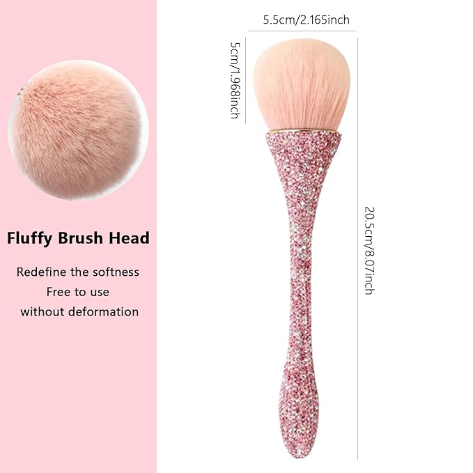 WOKOTO 1pcs Pink Shiny Rhinestone Nail Art Dust Brushes