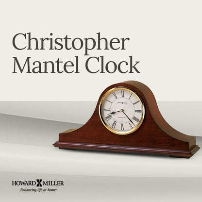 Howard Miller Christopher Mantel Clock – Hardwood Table Clock, Quartz Movement, Westminster Chime, Brass Bezel, Roman Numerals, Battery Powered