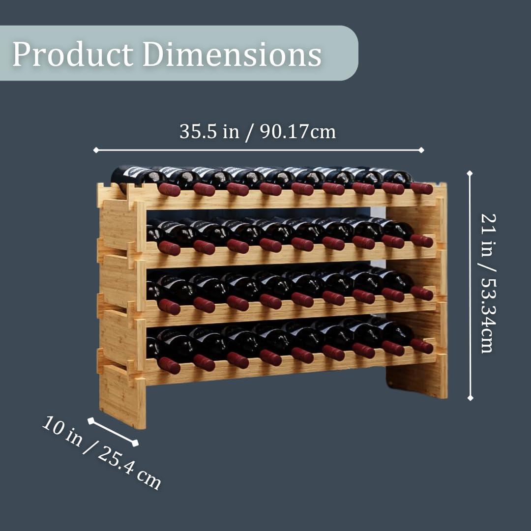 Wine Stack 36 Bottle Bamboo Stackable Freestanding Wine Rack, No Tools Assembly, Durable, Wine and Liquor Bottle Storage for Small Spaces