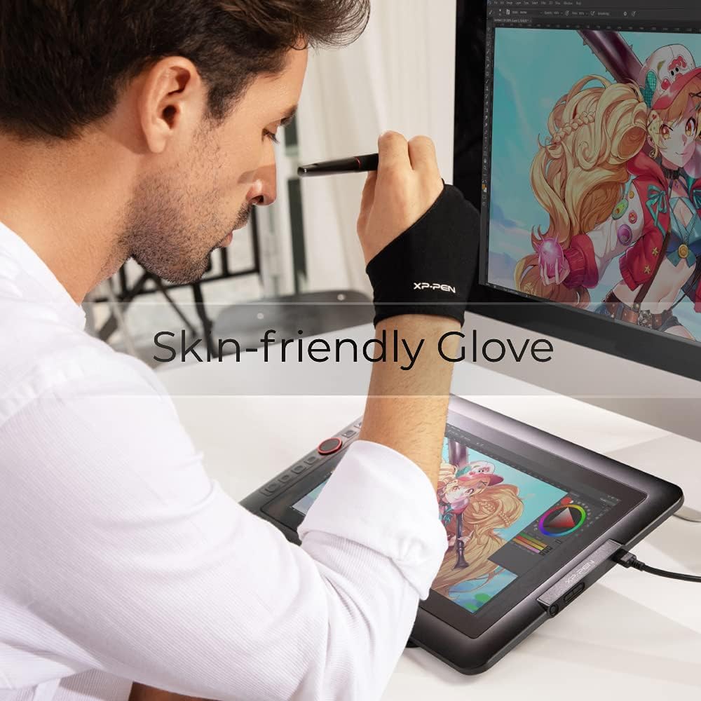 XPPen Artist Drawing Glove 2-Fingers Glove for Graphics Drawing Tablet Suitable for Right Hand and Left Hand (Size M) Black