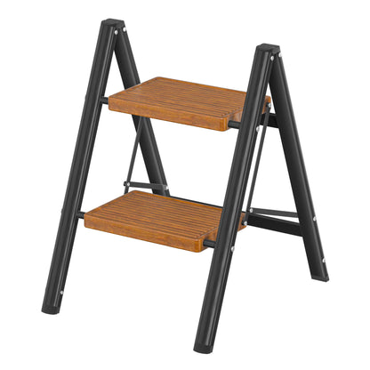 DIAMONDFORGE 2 Step Ladder, Lightweight Folding Step with Wide Anti-Slip Pedal & Feet, 330 lbs Capacity,Sturdy Steel Step Ladder for Home,Kitchen and Office,Woodgrain