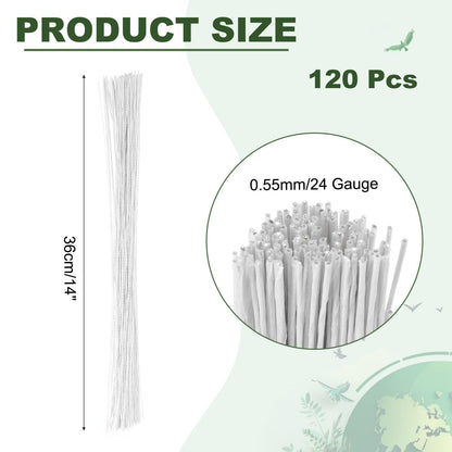 PATIKIL 120 Pcs 24 Gauge Floral Wire, 14 Inch Floral Stem Flower Paper Wrapped Wires for Flowers Crafts Bouquet Arrangement Supplies Wreath DIY Projects, White
