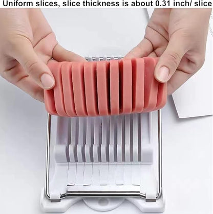 FENGCHEN Spam Slicer, Easy Luncheon Meat Cutter with Stainless Wires, Multi-purpose Soft Food Cutter for Luncheon Meat, Fruit of Kitchen Home Use, Durable and Rust Resistant Food Prep Accessory,White