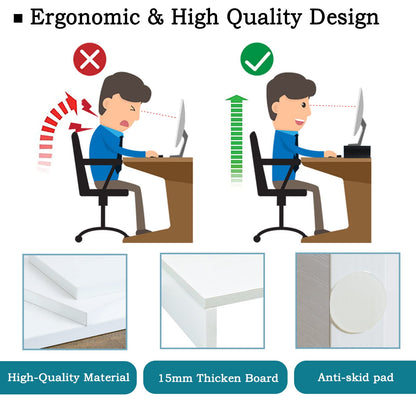 TEAMIX 2 Tier White Wooden Laptop Stand and 2 Pack White Monitor Stand Riser for Computer Desk Home Office Organization.