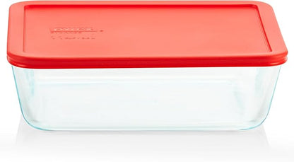 Pyrex Simply Store Glass Food Storage Container, Snug Fit Non-Toxic Plastic BPA-Free Lids, Freezer Dishwasher Microwave Safe, 11 Cup