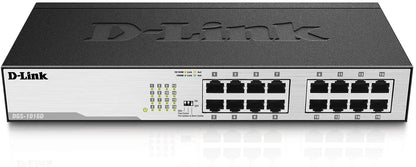 D-Link Ethernet Switch, 16 Port Gigabit Unmanaged Fanless Network Hub Desktop or Rack Mountable (DGS-1016D)