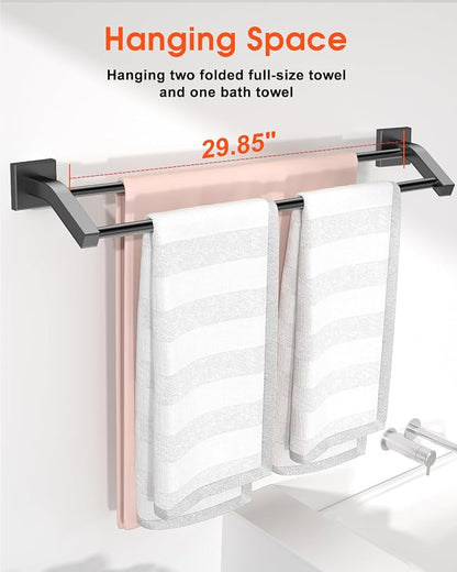 Alise Bath Double Towel Bars Towel Racks for Bathroom,32 Inch Wall Mount Towel Holder Heavy Duty SUS304 Stainless Steel Towel Hanger Towel Rail,Matte Black