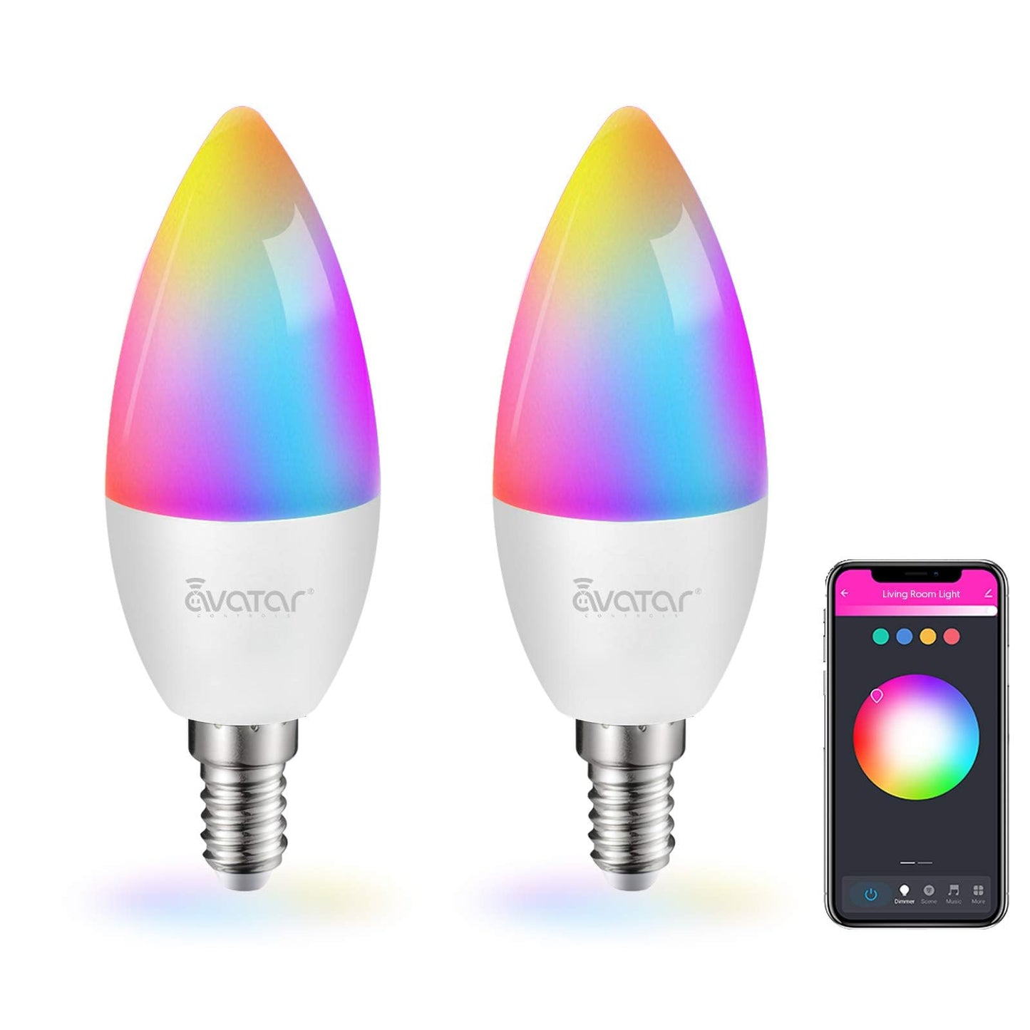 6 Pack E12 Smart Bulbs, Alexa WiFi Candelabra Smart Light Bulbs 5W 2700K-6500K Color Changing Dimmable RGBCW, Music Timer Ceiling Fan Smart B11 Candle Base Small LED Light Bulb, 2.4GHz WiFi