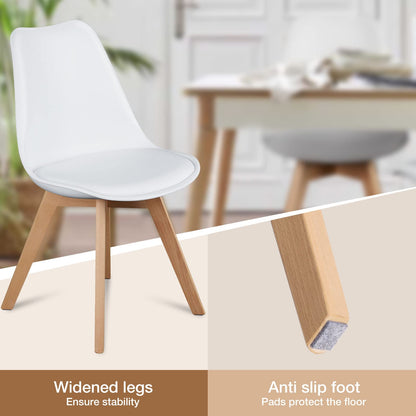 OLIXIS Dining Chairs Set of 8 Kitchen Mid Century Modern Chairs with Wood Legs and PU Leather Cushion, Upholstered Accent Chai for Living Room Bedroom Outdoor Lounge, White
