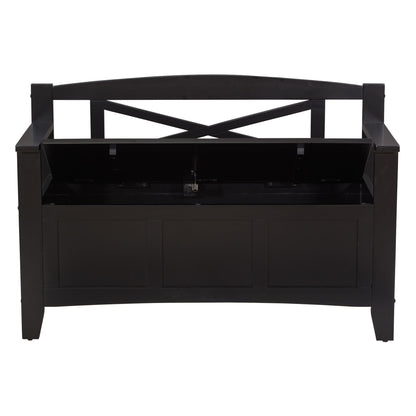 OSP Home Furnishings Metro X-Back Style Wood Entry Way Bench with Storage, Black finish