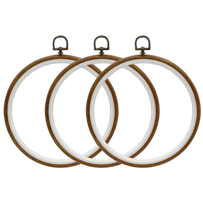 Auvotuis 3Pcs 9 Inch Round Embroidery Hoops Imitated Wood Cross Stitch Hoop, Circle Display Frame for DIY Christmas Ornament, Art Craft Sewing