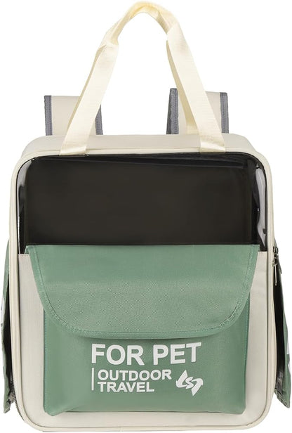 Pet Backpack Carrier, Portable and Ventilated, Oxford Cloth, Dogs Cats and Small Animals Travel Bag 12.6" Up to 16.5 Lbs, (Green), Intended for Hiking/Camping/Traveling