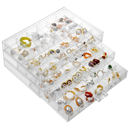 YUFONG Earring Storage Box Organizer 3 Drawers Acrylic Jewelry Storage Box Holder Transparent Jewelry Display Stand with 72 Small Compartments Gift for Women Girls (Clear)