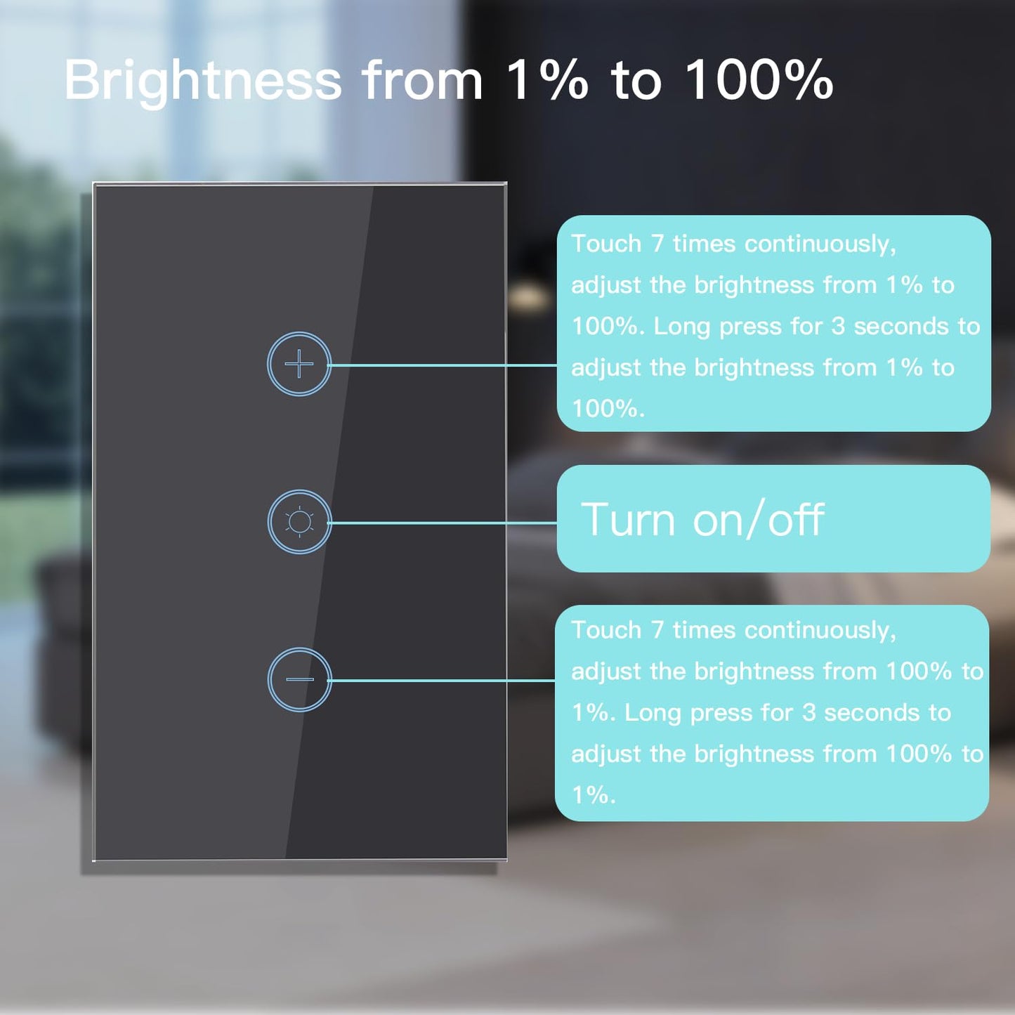 BSEED Smart Light Switch,1 Gang WiFi Touch Switch with Smart Life APP Control and Timing Function,Black Single Pole Switches Work with Amazon Alexa,Google Assistant -(3 Way) Multi-Control Association