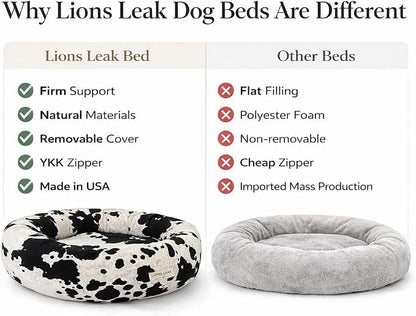 Organic Cotton Canvas Dog Bed: Removable Cover, Natural Fill - Made in USA (Cow Print Black White, X Small 18" x 6" inches)