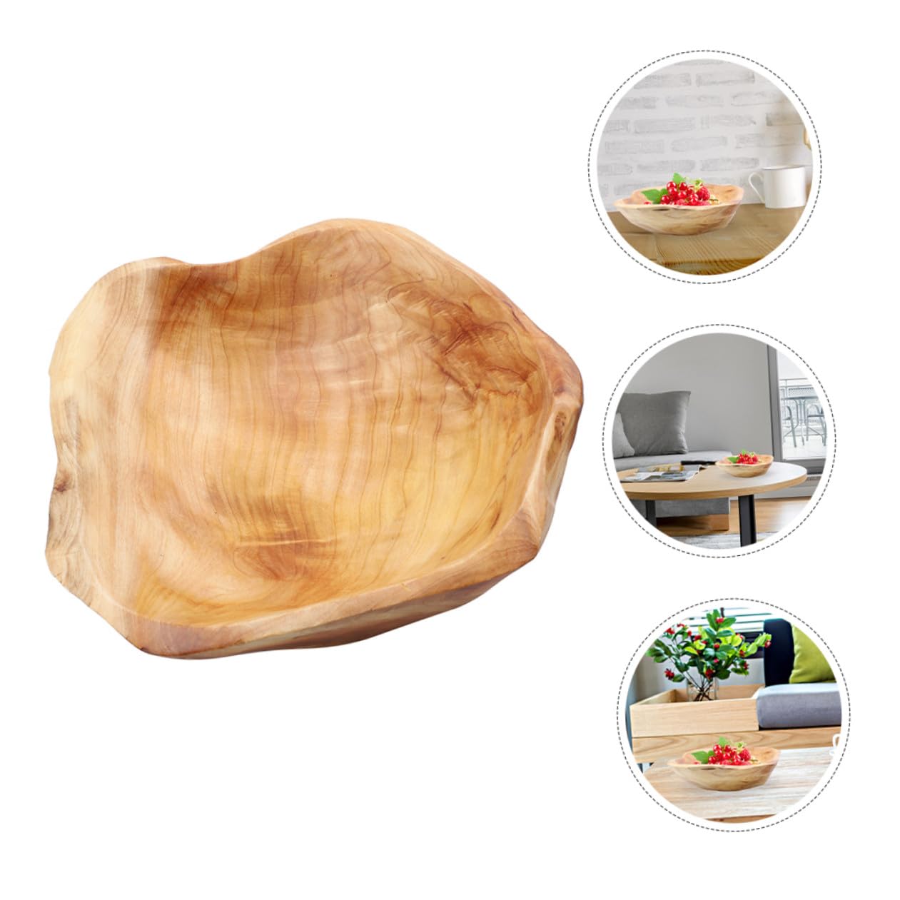 Luxshiny Rustic Wood Fruit Bowl 7.95 Inch Carved Wooden Serving Tray for Salad Snacks Home Decor Kitchen Dining Entertaining