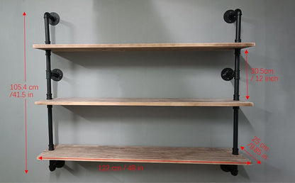 HDDFER Floating Shelves,Wall Mounted Rustic Wood Shelf,Pipe Shelves,Industrial Pipe Shelving with Real Wood Planks 48 inch Industrial Wall Shelves Hanging Bookshelf Farmhouse Kitchen Bar Shelving