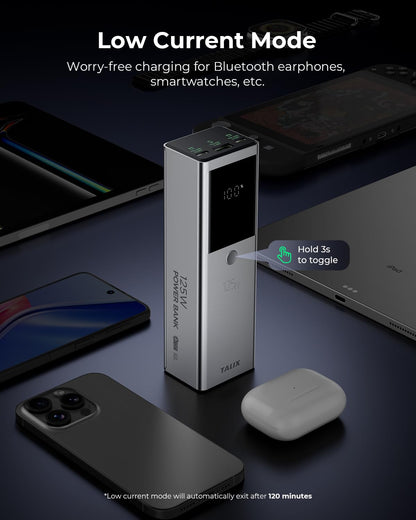 TALIX 125W Power Bank, 12800mAh Portable Laptop Charger with 240W USB-C Cable and 3-Port, PD Fast Charging Battery Pack for Laptop/Lenovo/Dell/MacBook/iPhone 17/Moto/Samsung S26, TSA Approved